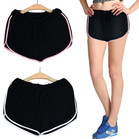 Women Cotton Sports Shorts Binding Side Elastic Waist Running Shorts #